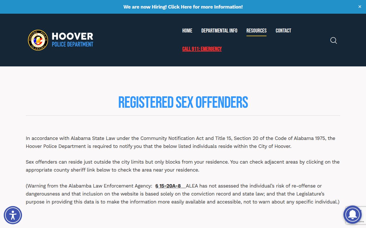 Hoover Police Department sex offender resources