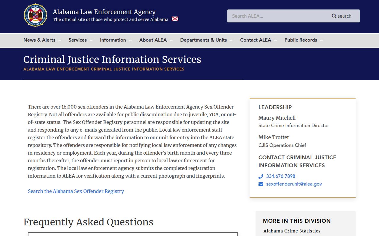 ALEA Sex Offender Registry information page