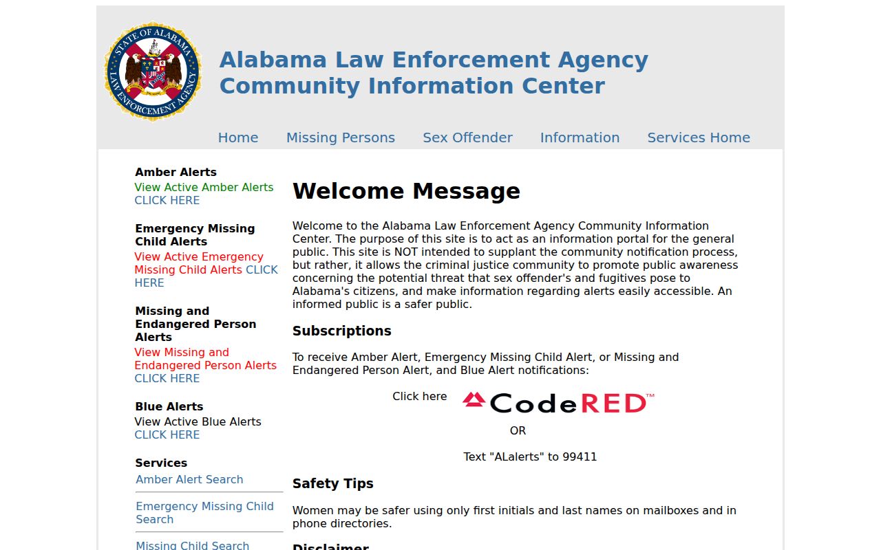 ALEA Community Information Center sex offender search