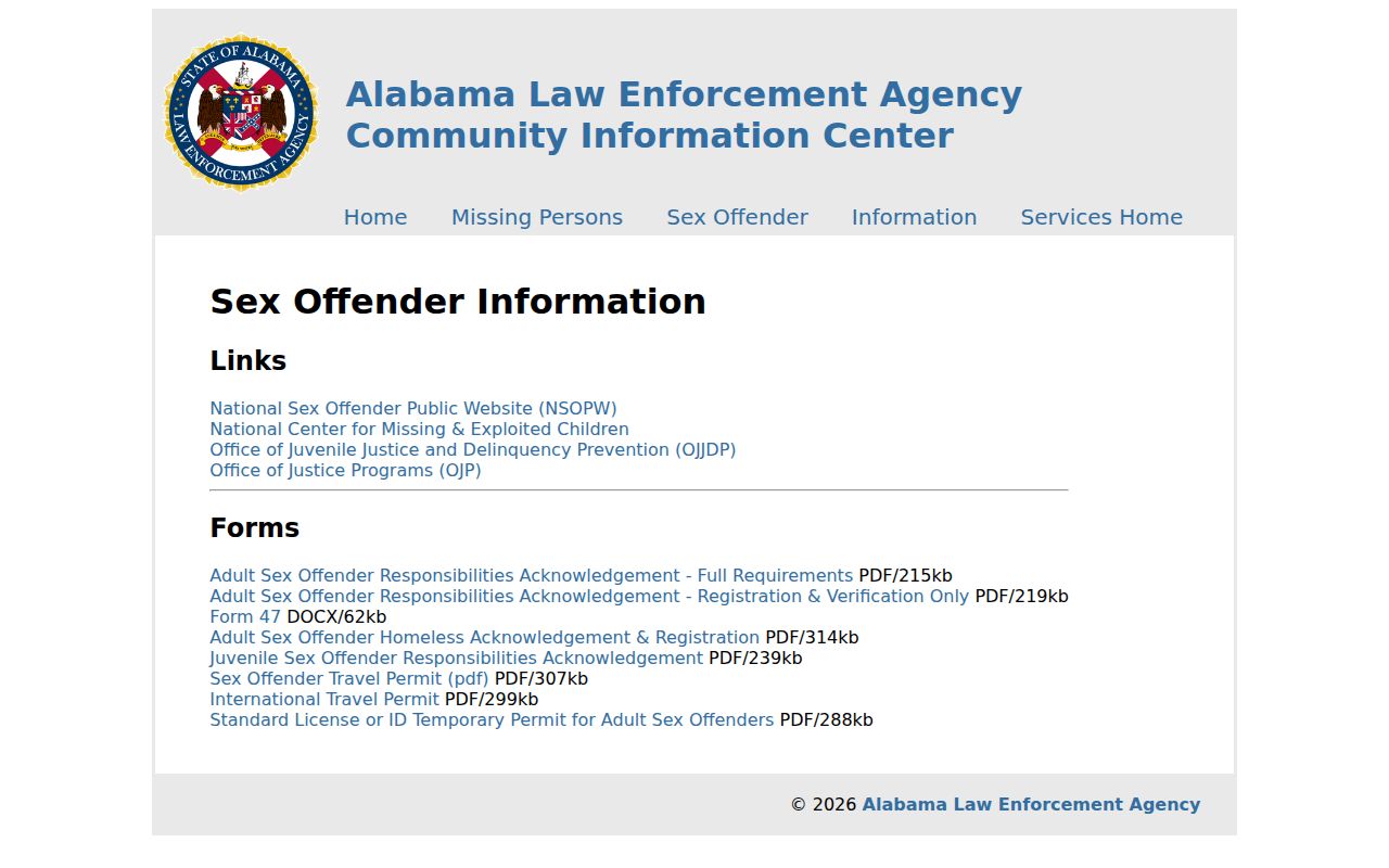 ALEA sex offender registration forms